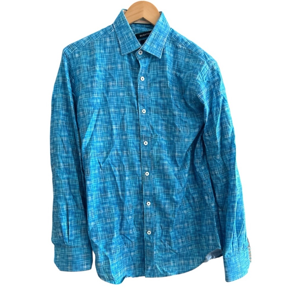 Bugatchi Turquoise Checkered Button Down Shirt - image 1